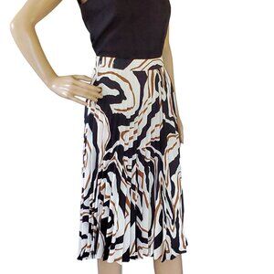 Chico's Pleated Midi Skirt Women's 10 Petite Lined Side Zip Black White Brown